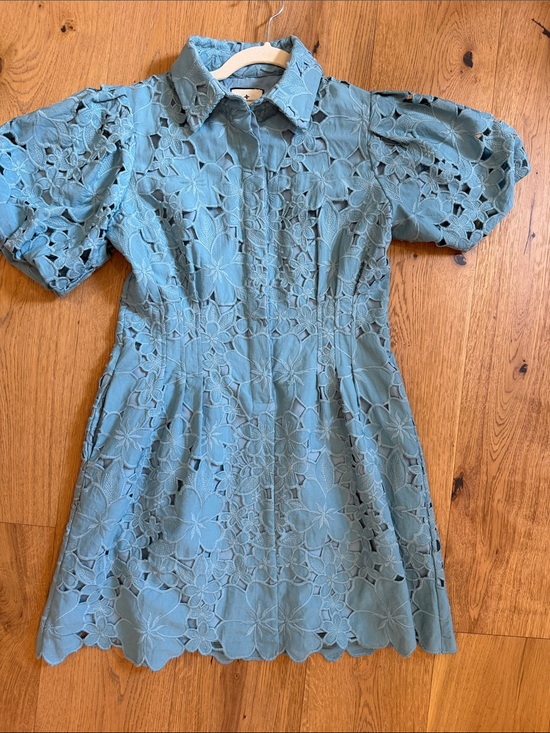 Tuckernuck Dresses & Skirts - Tuckernuck aqua Floral Eyelet Collared Mini Dress